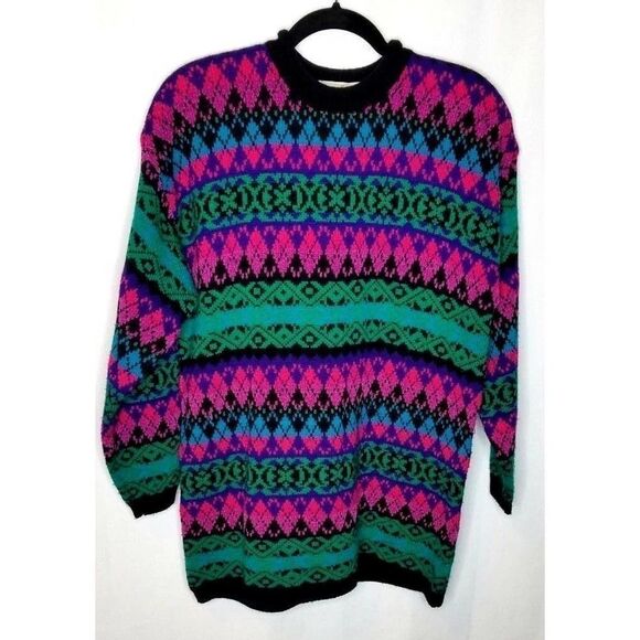 Vintage 80s 90s Oversized Geometric Sweater M - Picture 1 of 5